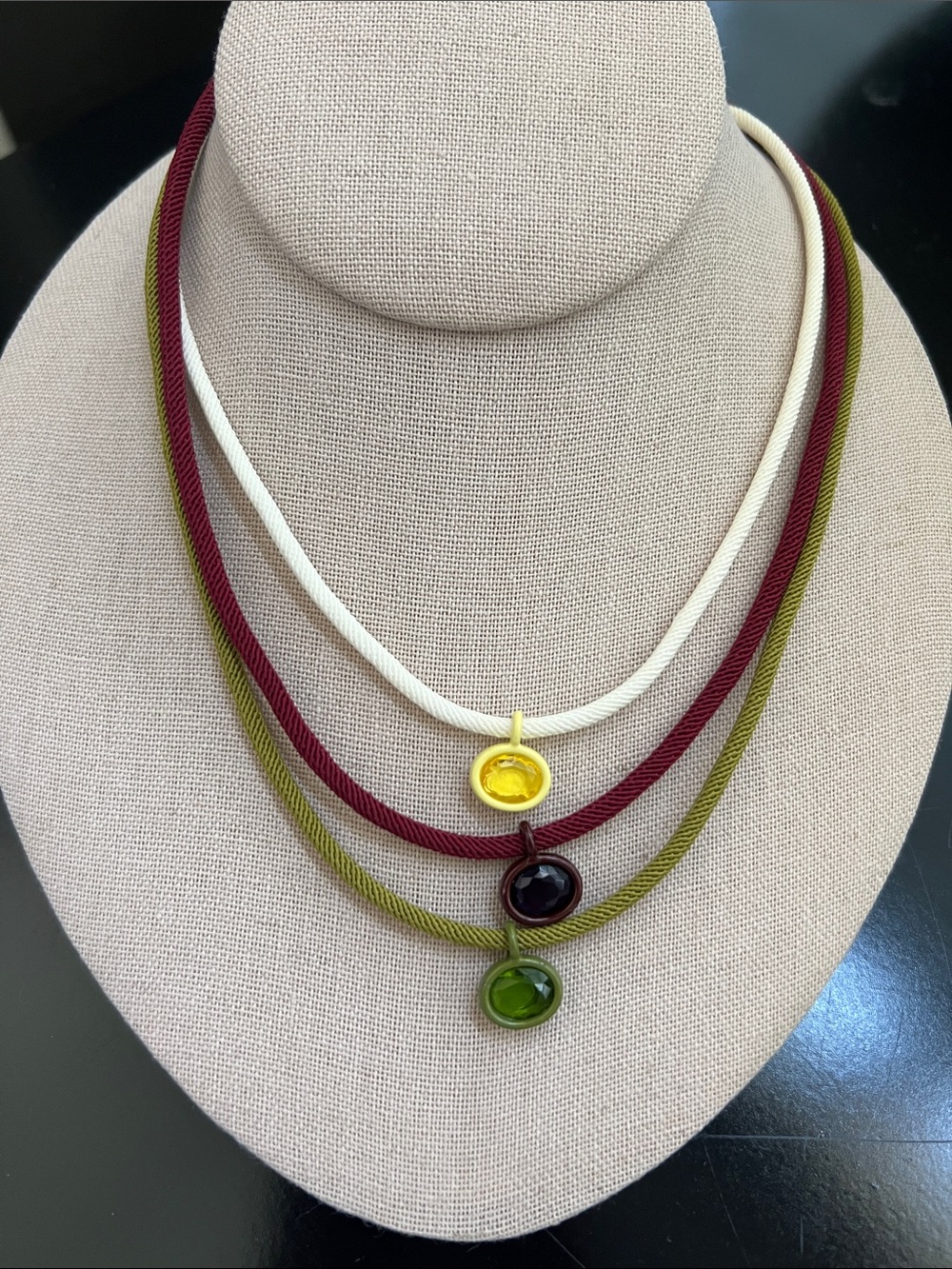 Birthstone bezel set enamel charm cord necklace designer  one piece